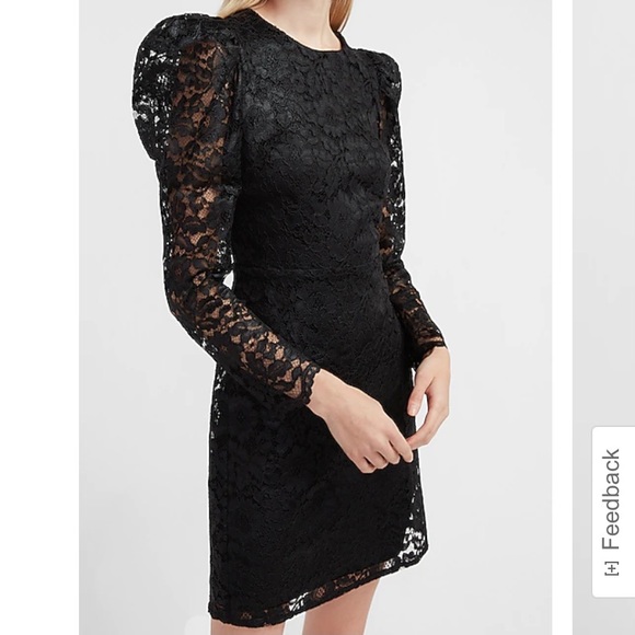 Express Dresses & Skirts - NWT Express Black Lace Puff Sleeve Fit & Flare Dress